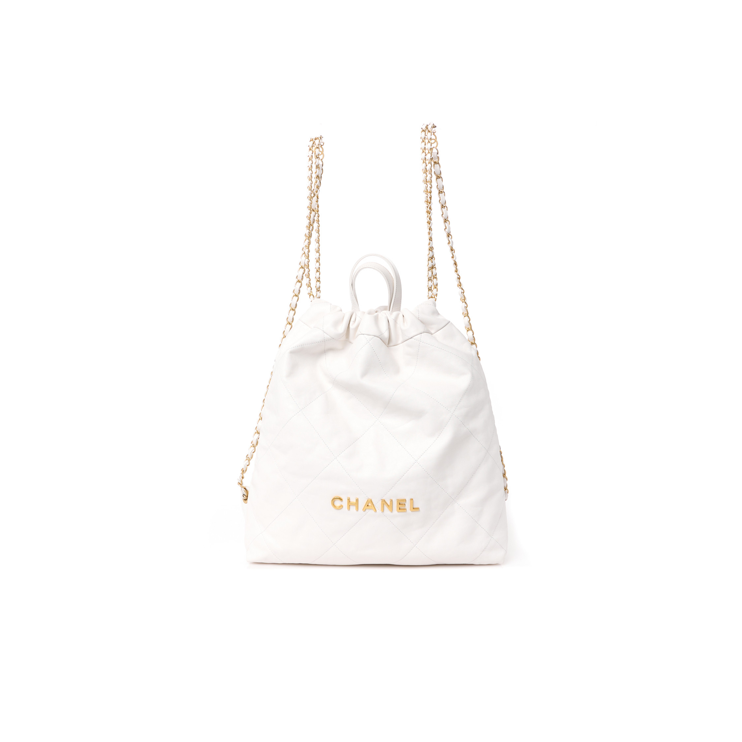Ch*el master shiny calfskin quilted Ch*el 22 backpack white (34*29*10.5cm)